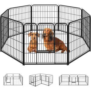 imageSMUG HeavyDuty Iron Dog Playpen  16 Panels 40 Durable RustResistant Pet Fence for Indoor ampamp Outdoor Use Secure ampamp Spacious Pet Play Area for Dogs Puppies ampamp Small AnimalsBlack
