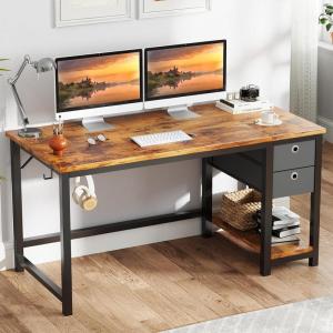imageSMUG Computer Desk with Storage Drawers Small Office Desk Modern Simple Study Writing Table for Home Bedroom Spacious 47X24 Inch Desktop with 2Tier Drawer Rust