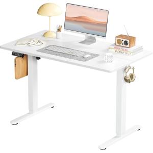 imageSMUG Standing Desk Adjustable Height Electric Sit Stand Up Computer Table 40x24 Inch Ergonomic Rising Modern Lift Motorized Gaming Desktop Workstation for Work Home Office  Rustic BrownModern White
