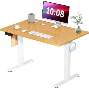 imageSMUG Standing Desk Adjustable Height Electric Sit Stand Up Computer Table 40x24 Inch Ergonomic Rising Modern Lift Motorized Gaming Desktop Workstation for Work Home Office  Rustic BrownNatural