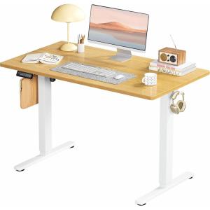 imageSMUG Standing Desk Adjustable Height Electric Sit Stand Up Computer Table 40x24 Inch Ergonomic Rising Modern Lift Motorized Gaming Desktop Workstation for Work Home Office  Rustic BrownOak