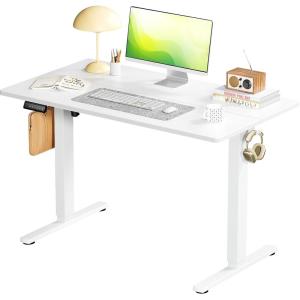 imageSMUG Standing Desk Adjustable Height Electric Sit Stand Up Computer Table 40x24 Inch Ergonomic Rising Modern Lift Motorized Gaming Desktop Workstation for Work Home Office  Rustic BrownWhite
