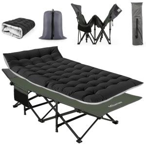 image:imageNictemaw Camping Bed for Adults with Mattress 900lbs Double Layer Oxford Camping Cots Lightweight Stable Durable Portable Bed with Carrying Bag Black amp Green Stripes