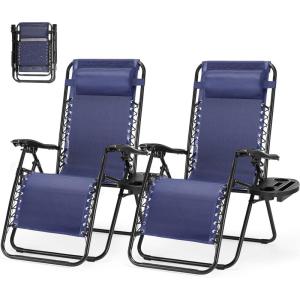 image:imageSmug Folding Zero Gravity Chair Set of 2 Outdoor Lounge Chairs Portable Reclining Camping Chair with Adjustable Pillow and Cup Holder Trays for Patio Garden Lawn Beach Blue