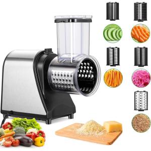 image:imageMeykey Electric Vegetable Cutter 250W Electric Vegetable and Fruit Grater Electric Cheese Grater 5 Blades Large Caliber Improved Electric Vegetable CutterL