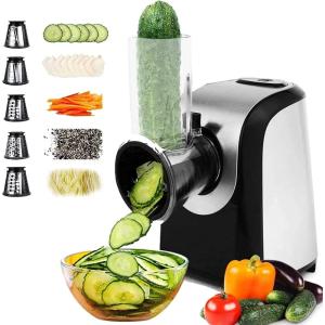 image:imageMeykey Electric Vegetable Cutter Electric Vegetable Cutter Electric Grater for Vegetables and Fruits Cheese Grater 5 Blades 150W LBlackSilver