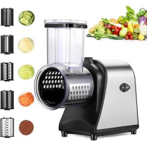 image:imageNictemaw Vegetable Slicer Electric Stainless Steel 250 W Vegetable Grater Multi Kitchen Grater with 5 Blades and Large Filling Slot for Fruit Vegetables Cheese and Daily Use